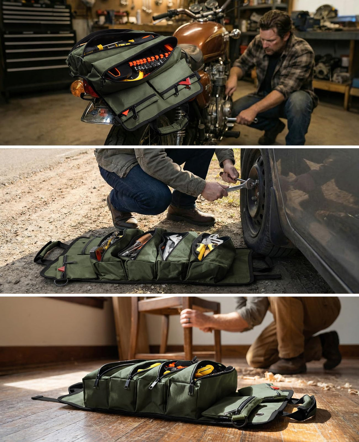 Heavy-Duty Waterproof Tool Roll Organizer with Detachable Pouches