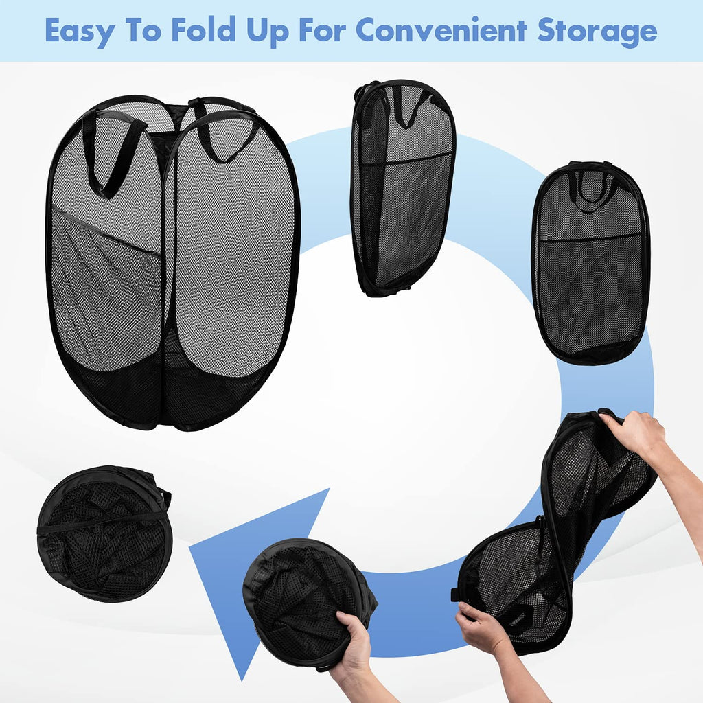 Pop Up Laundry Hamper, 70 L Collapsible Mesh Basket with Side Pocket, Large