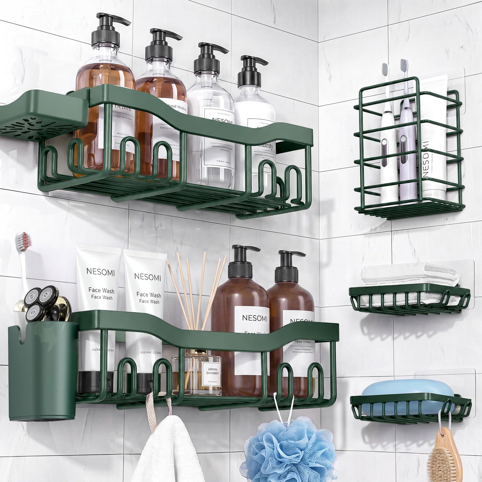 NESOMI 7-Pack Shower Caddy Adhesive,Stainless Steel Shower Organizer Shelf