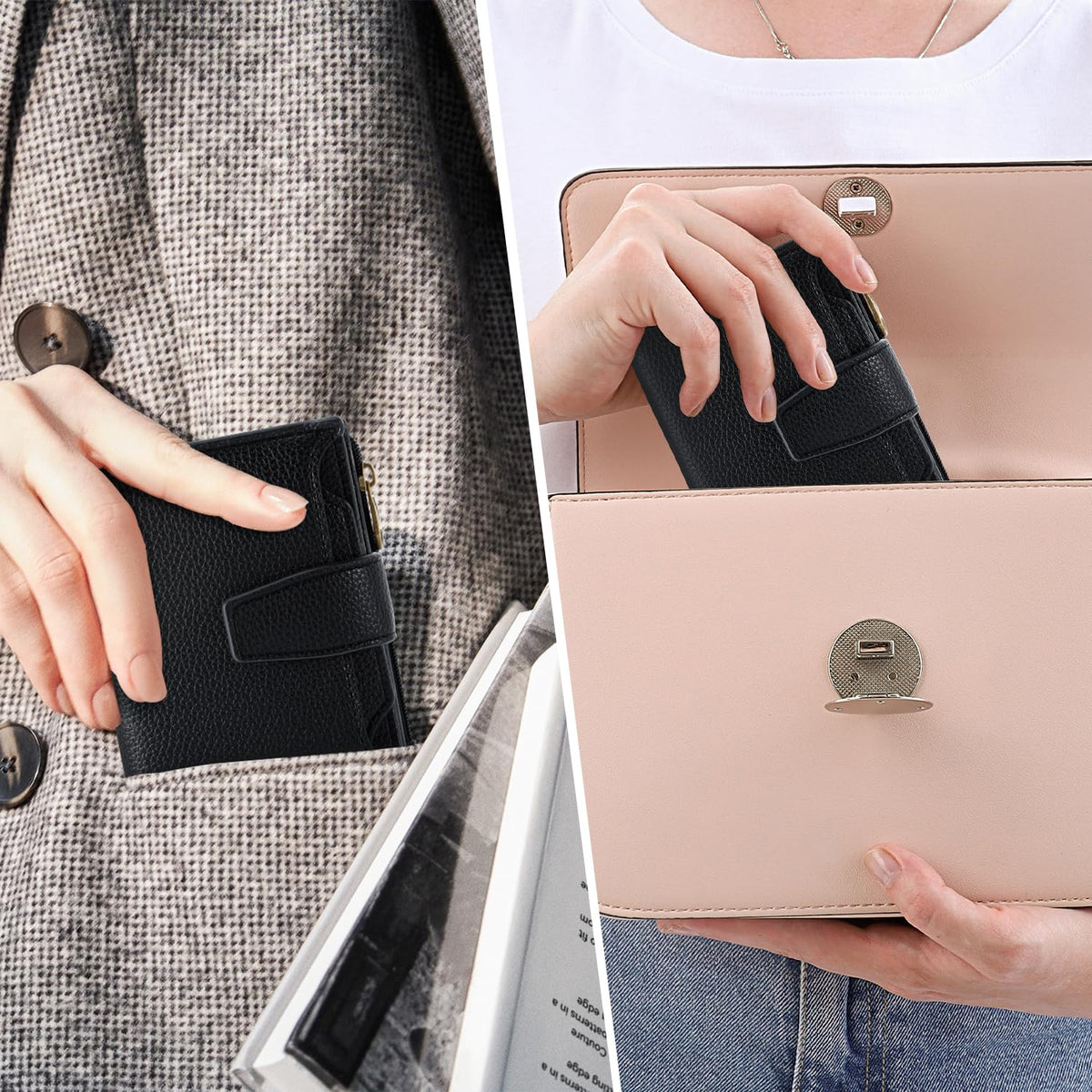 Airkit Wallet Women, Small Wallet for Women Leather, Ladies Bifold Compact RFID Blocking Credit Card Holder, Girls Mini Travel Purse, Pocket Passport Wallet with 4 ID Window