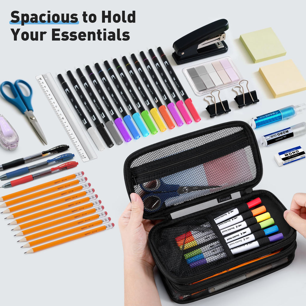 Zannaki Cute Pencil Case with Lock for Boys and Girls, Soft Large Capacity Pencil Case with Handle, Cool School Supplies Pencil Box Pen Stationery Storage Bag Organizer for Kids Teens Adults