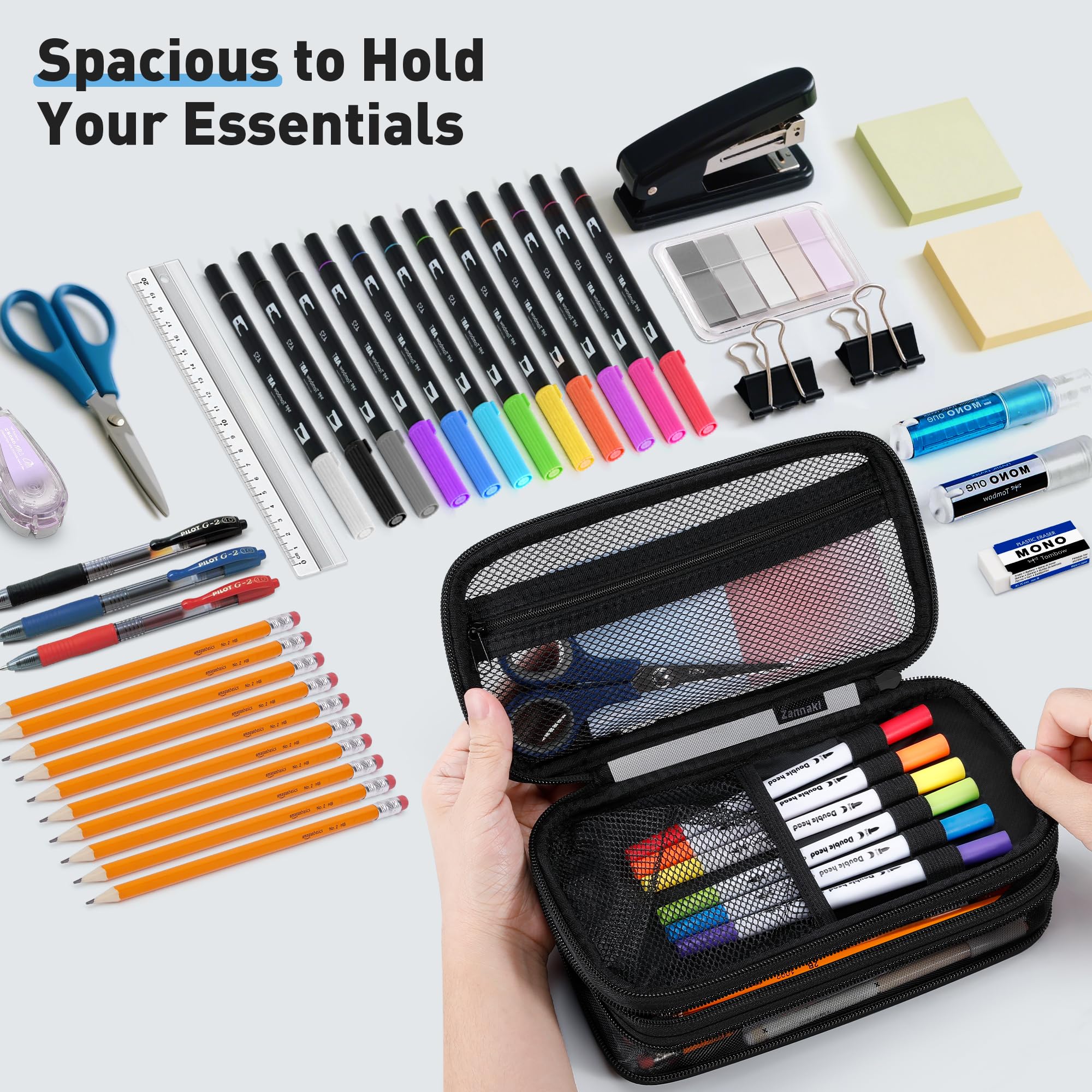 Zannaki Cute Pencil Case with Lock for Boys and Girls, Soft Large Capacity Pencil Case with Handle, Cool School Supplies Pencil Box Pen Stationery Storage Bag Organizer for Kids Teens Adults