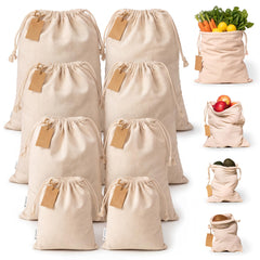 Reusable Muslin Drawstring Produce Bags for Travel Storage