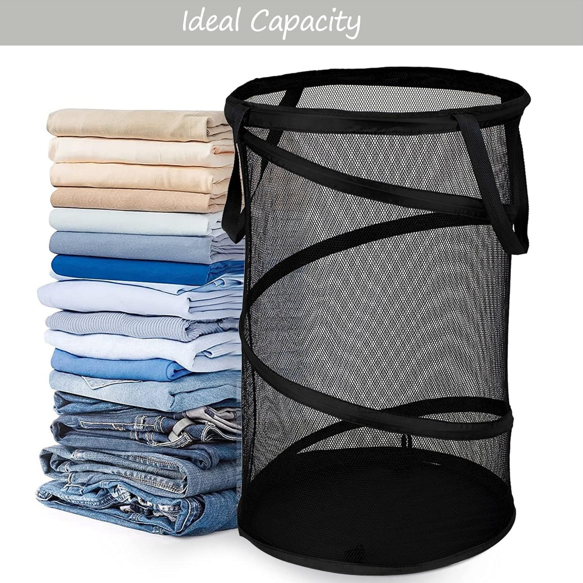 BATTOO Large Collapsible Laundry Basket Foldable Mesh Pop Up Hamper with Handles for Laundry Room, Bathroom, Kids Room, College Dorm, Travel, Storage Organizer