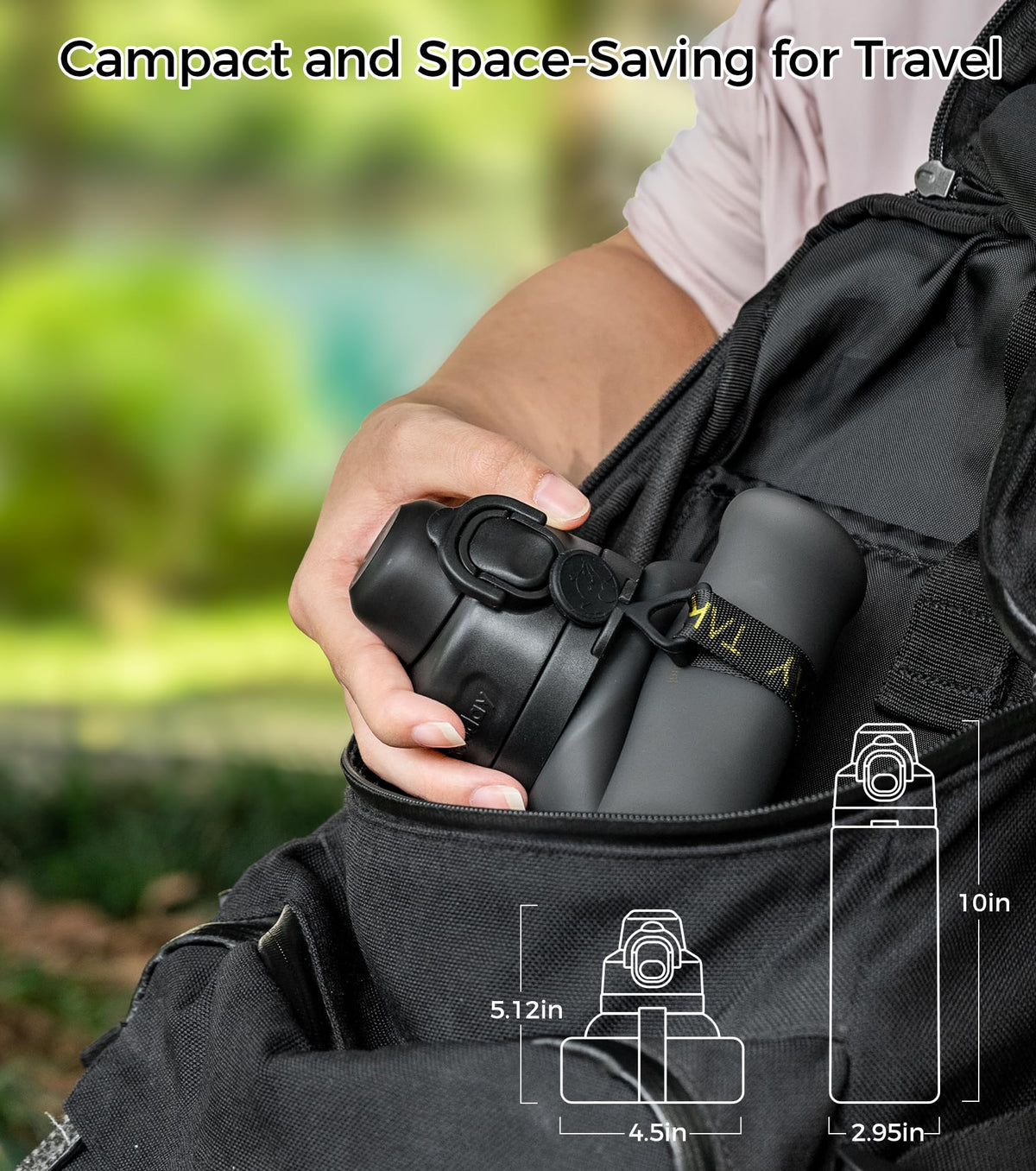 21 oz Collapsible Silicone Travel Bottle with Straw & Strap