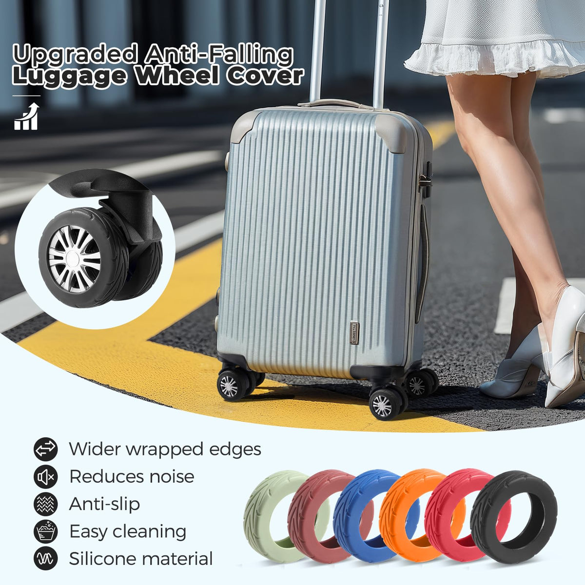 Wanzhuango 8Pcs Upgrade Luggage Wheel Covers,Essential Travel Accessories