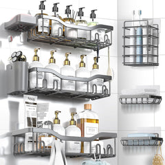 7-Pack Adhesive Stainless Steel Shower Caddy Organizer