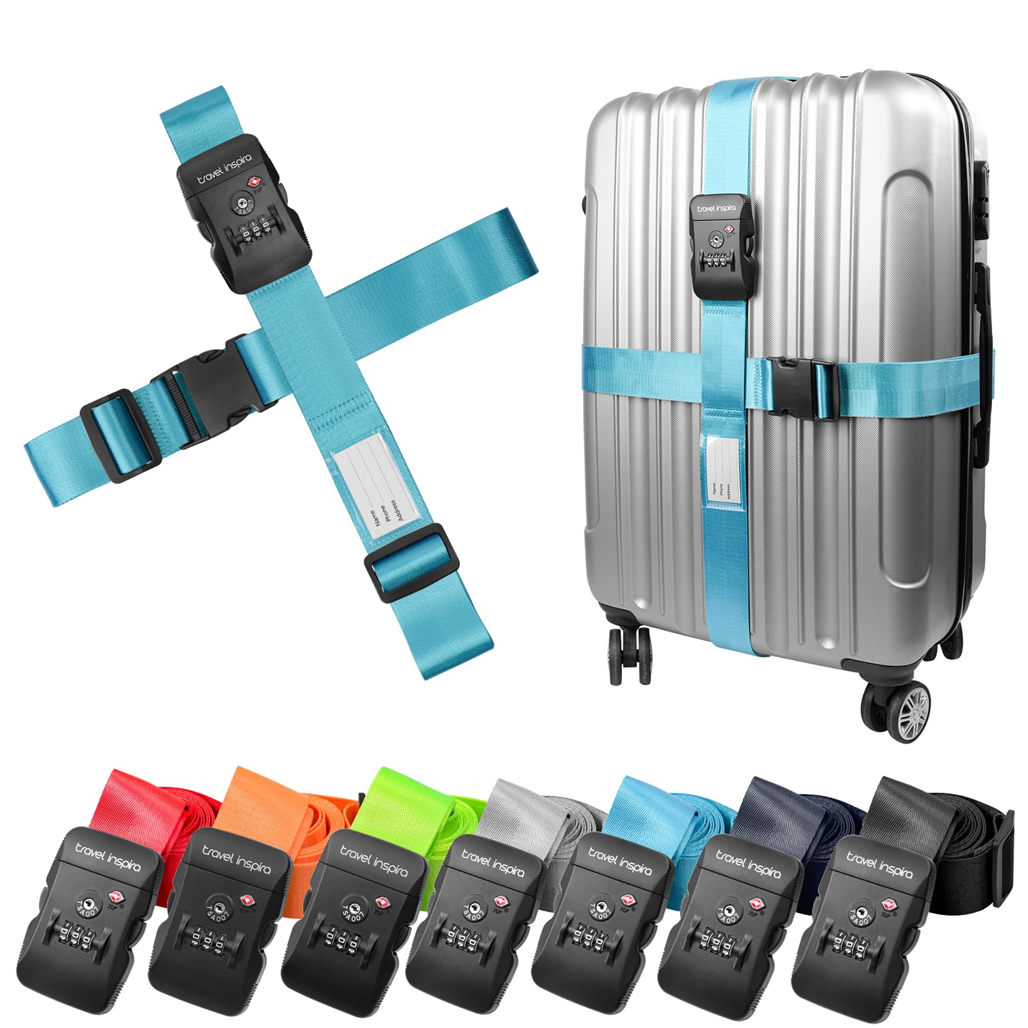 Luggage Straps - TSA Approved Travel Luggage for Suitcases, Adjustable Suitcase Belt Spot Luggage, Personalized Tags Name ID Card