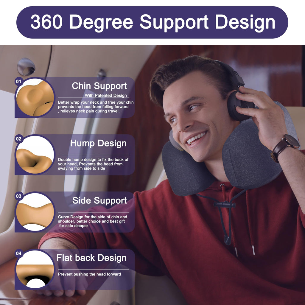 napfun Neck Pillow for Travel, Memory Foam Airplane Pillow