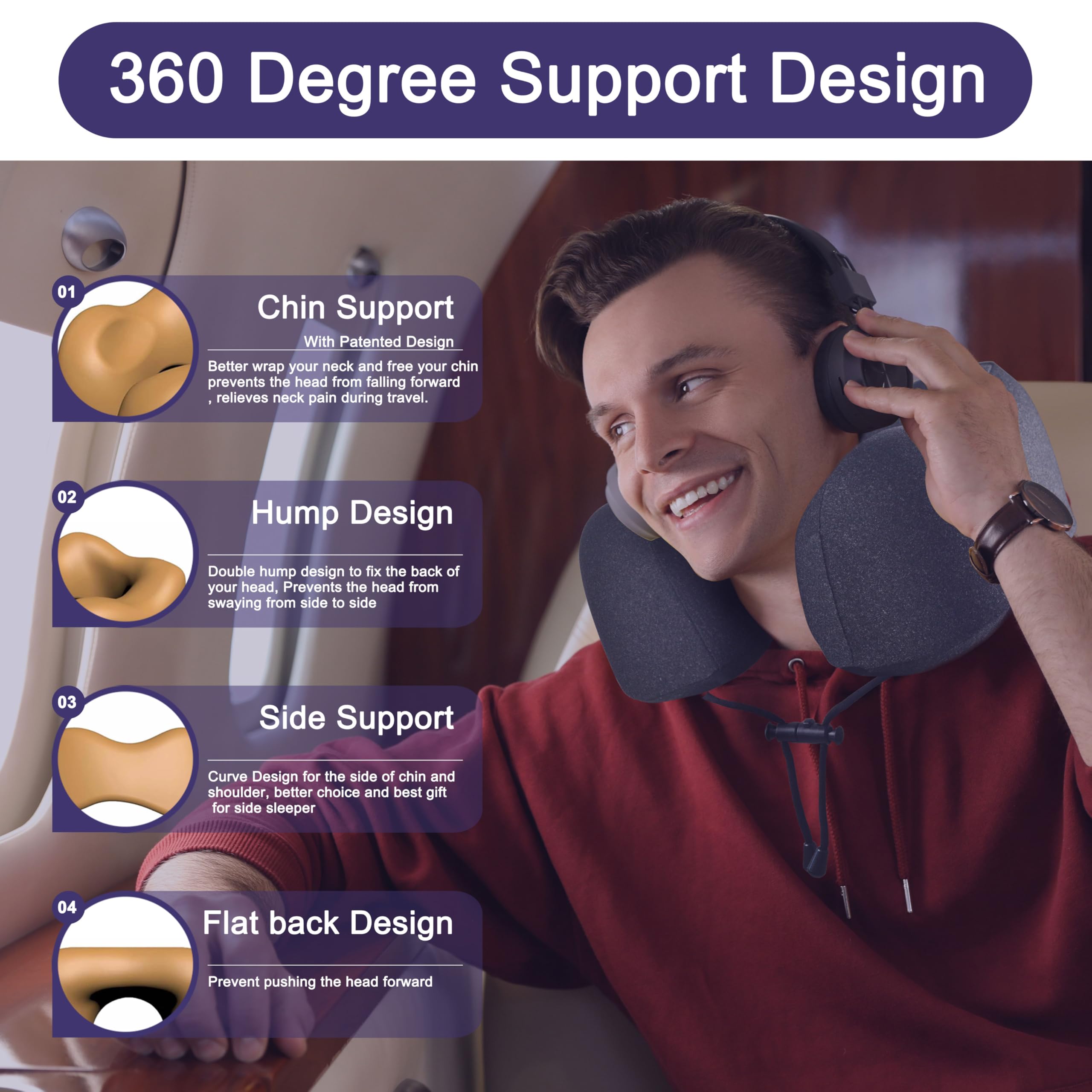 napfun Neck Pillow for Travel, Memory Foam Airplane Pillow