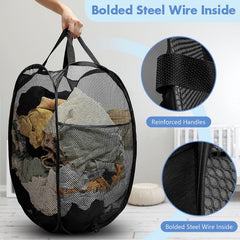 70L Collapsible Mesh Pop-Up Laundry Hamper with Side Pocket