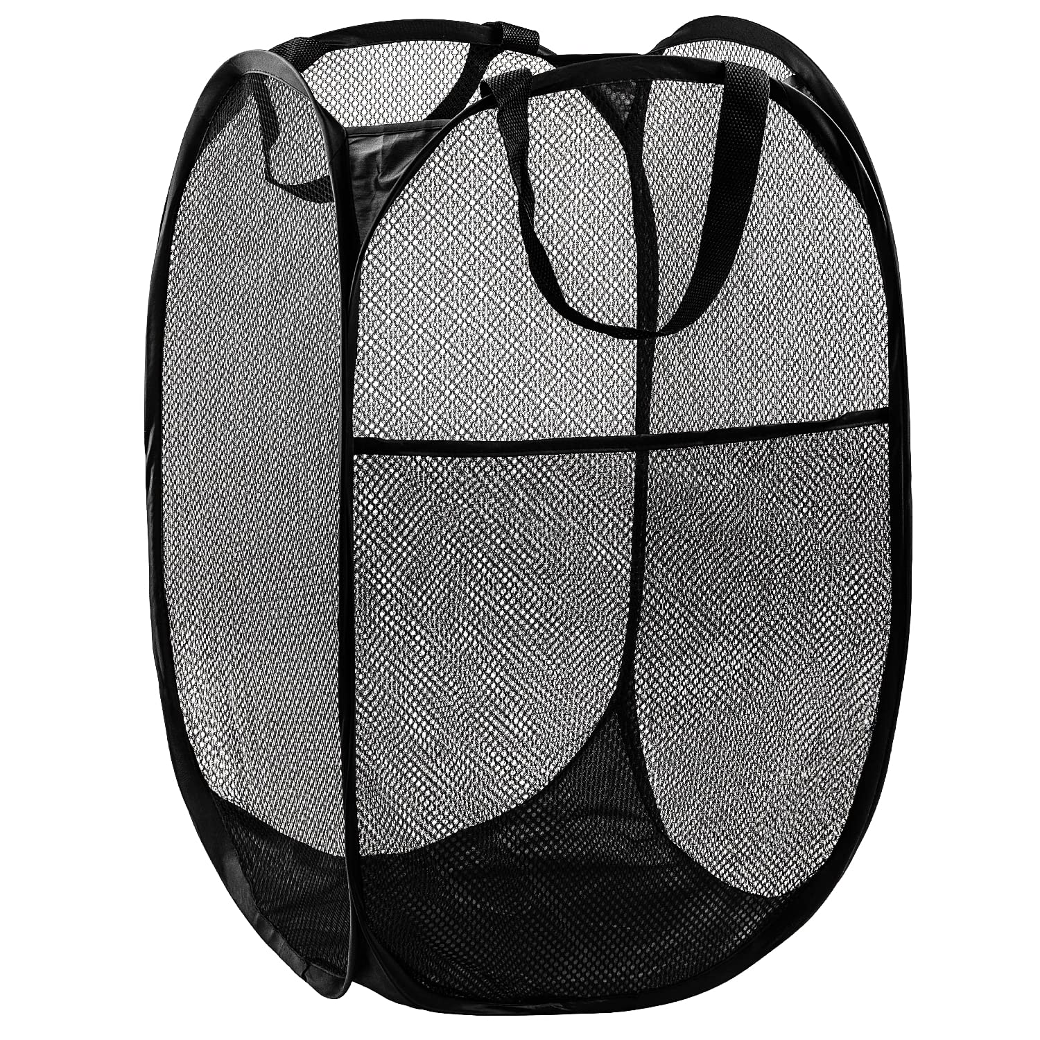 Pop Up Laundry Hamper, 70 L Collapsible Mesh Basket with Side Pocket, Large
