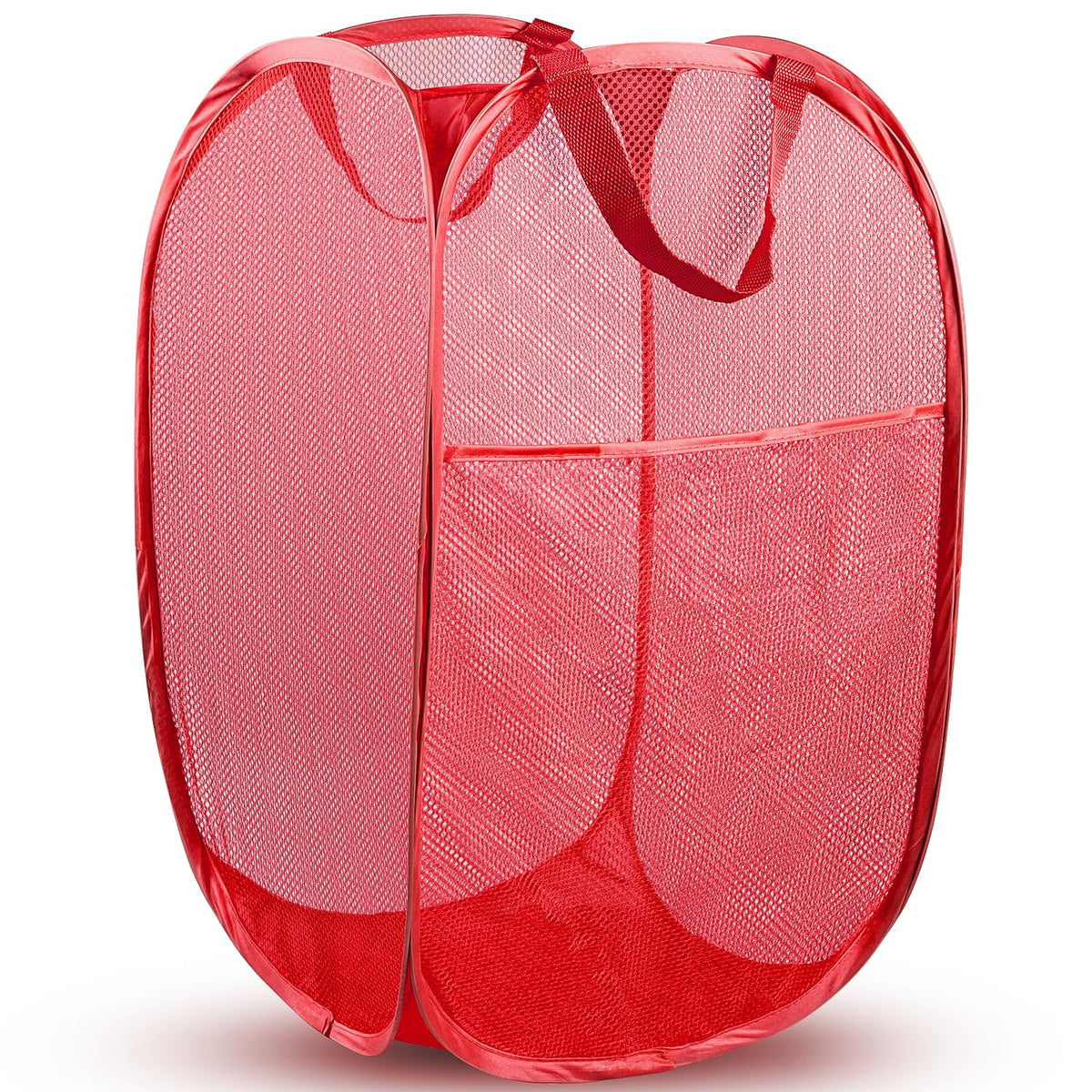 Pop Up Laundry Hamper, 70 L Collapsible Mesh Basket with Side Pocket, Large