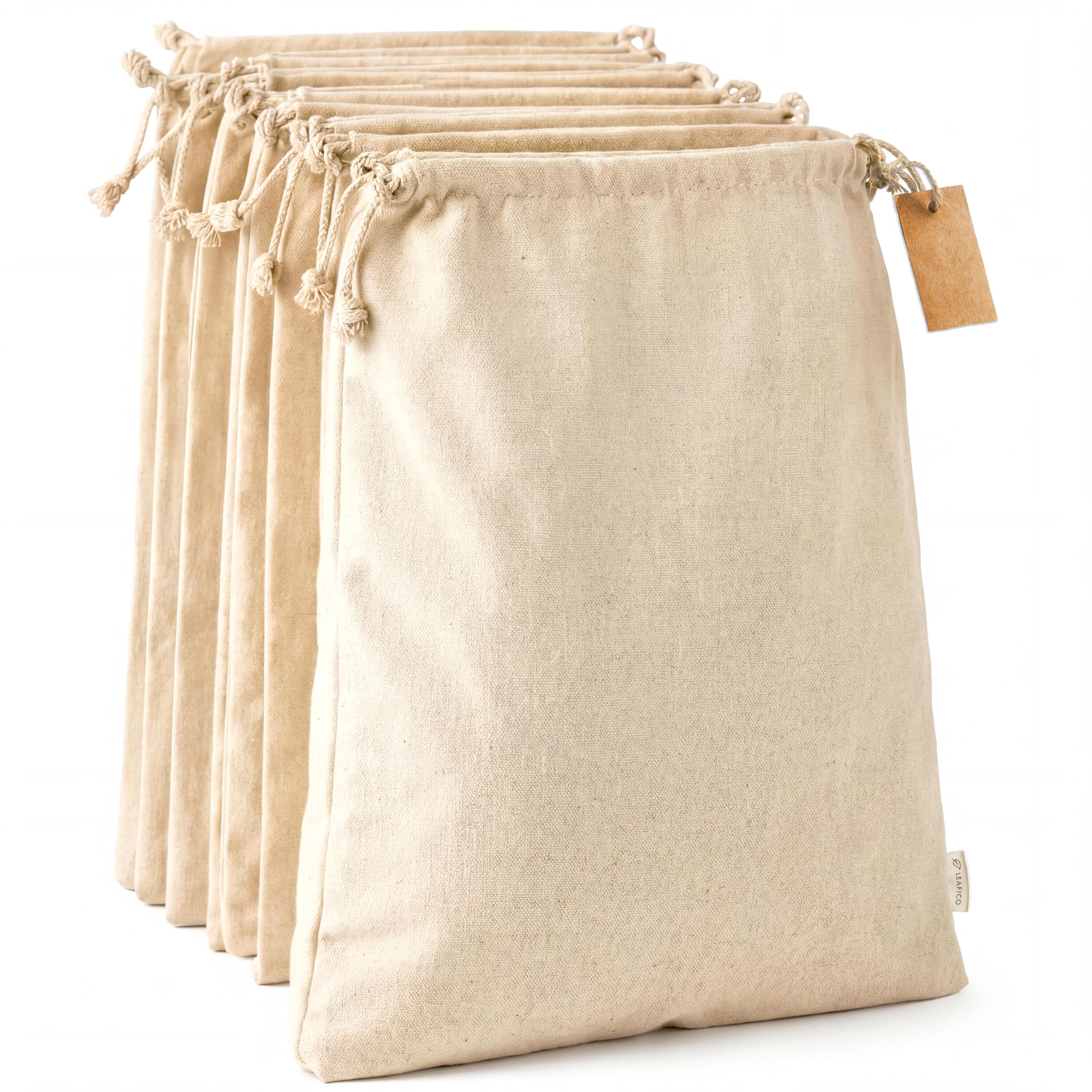 LEAFICO Reusable Produce Bags - Cloth Bags with Drawstrings Muslin Fabric Bag