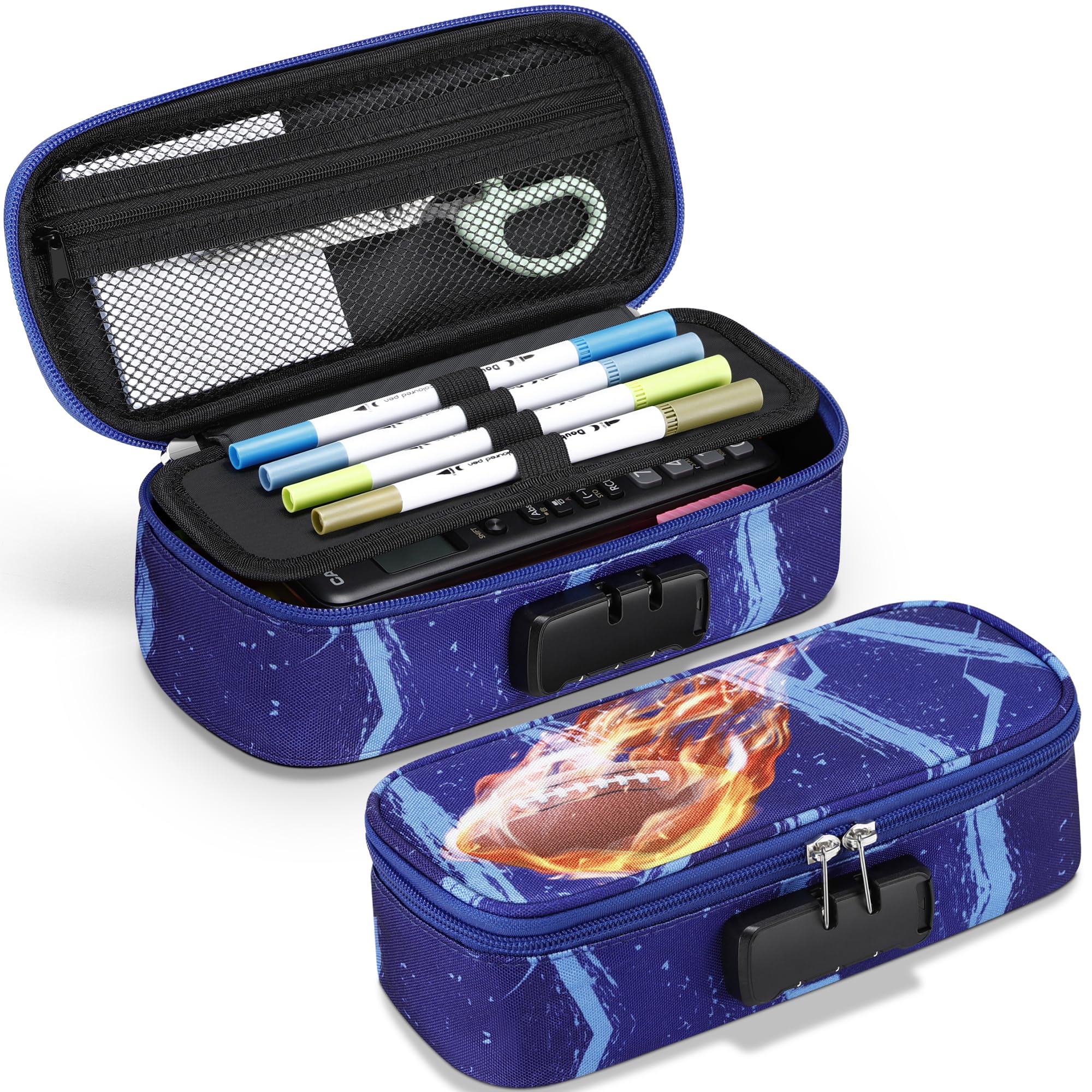 Zannaki Cute Pencil Case with Lock for Boys and Girls, Soft Large Capacity Pencil Case with Handle, Cool School Supplies Pencil Box Pen Stationery Storage Bag Organizer for Kids Teens Adults