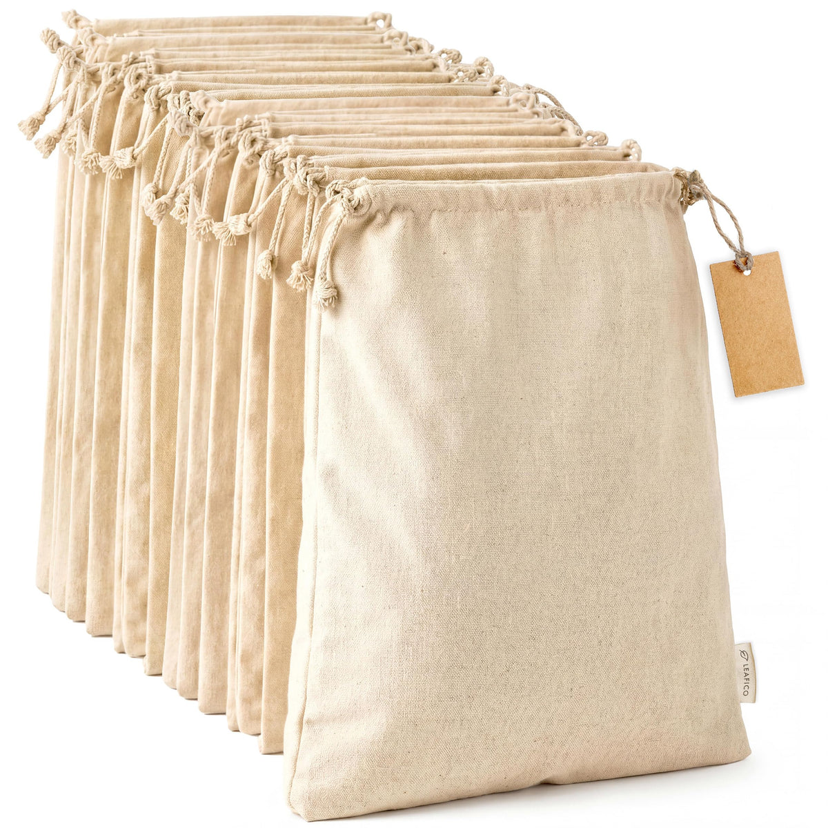 LEAFICO Reusable Produce Bags - Cloth Bags with Drawstrings Muslin Fabric Bag