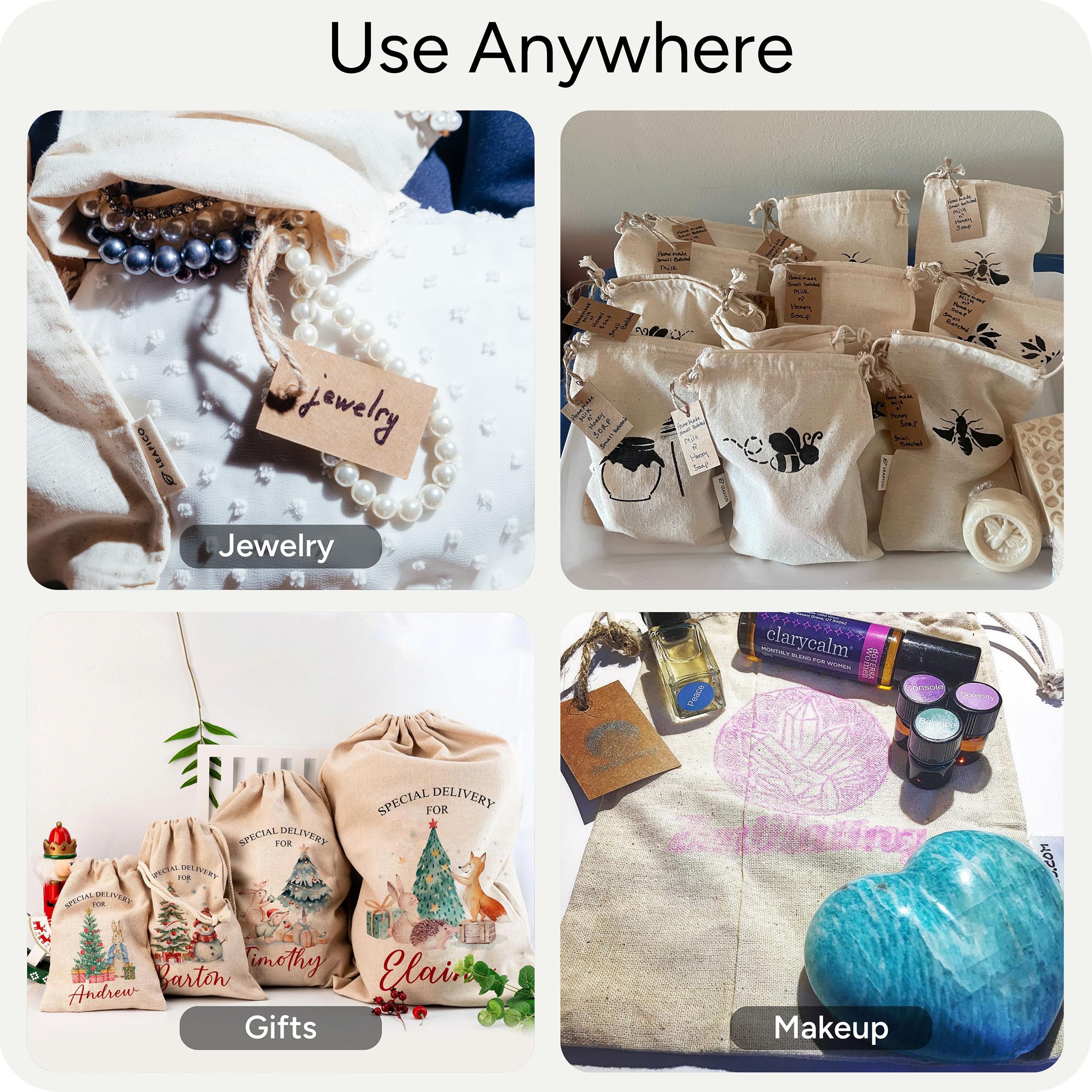 LEAFICO Reusable Produce Bags - Cloth Bags with Drawstrings Muslin Fabric Bag