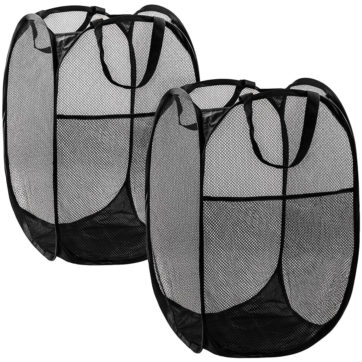 Pop Up Laundry Hamper, 70 L Collapsible Mesh Basket with Side Pocket, Large