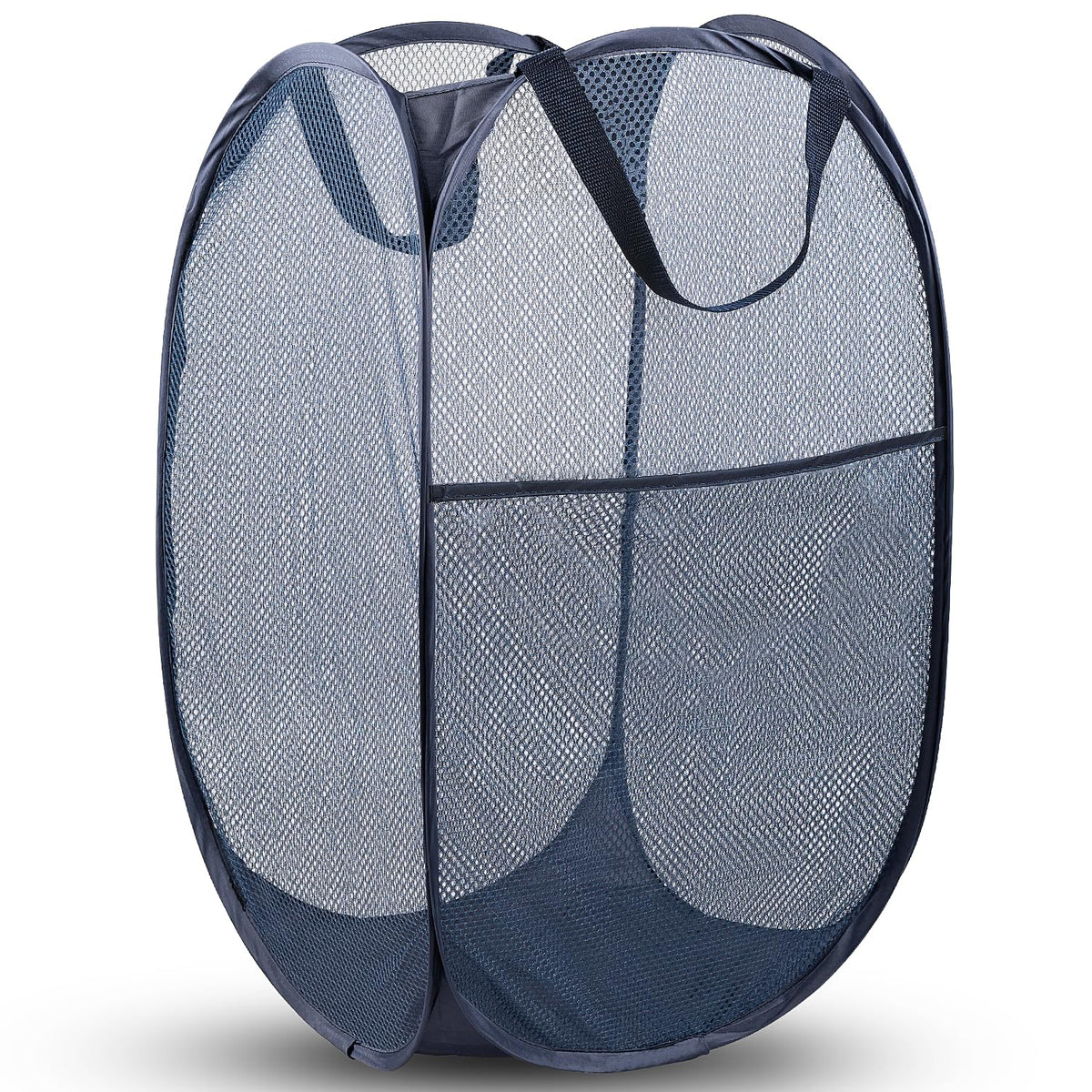 Pop Up Laundry Hamper, 70 L Collapsible Mesh Basket with Side Pocket, Large