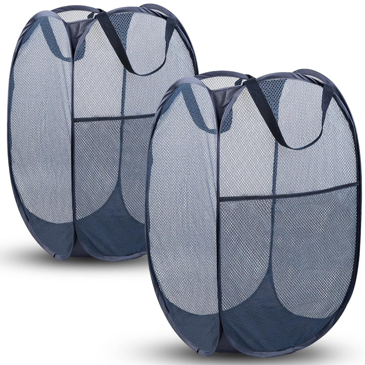 70L Collapsible Mesh Pop-Up Laundry Hamper with Side Pocket
