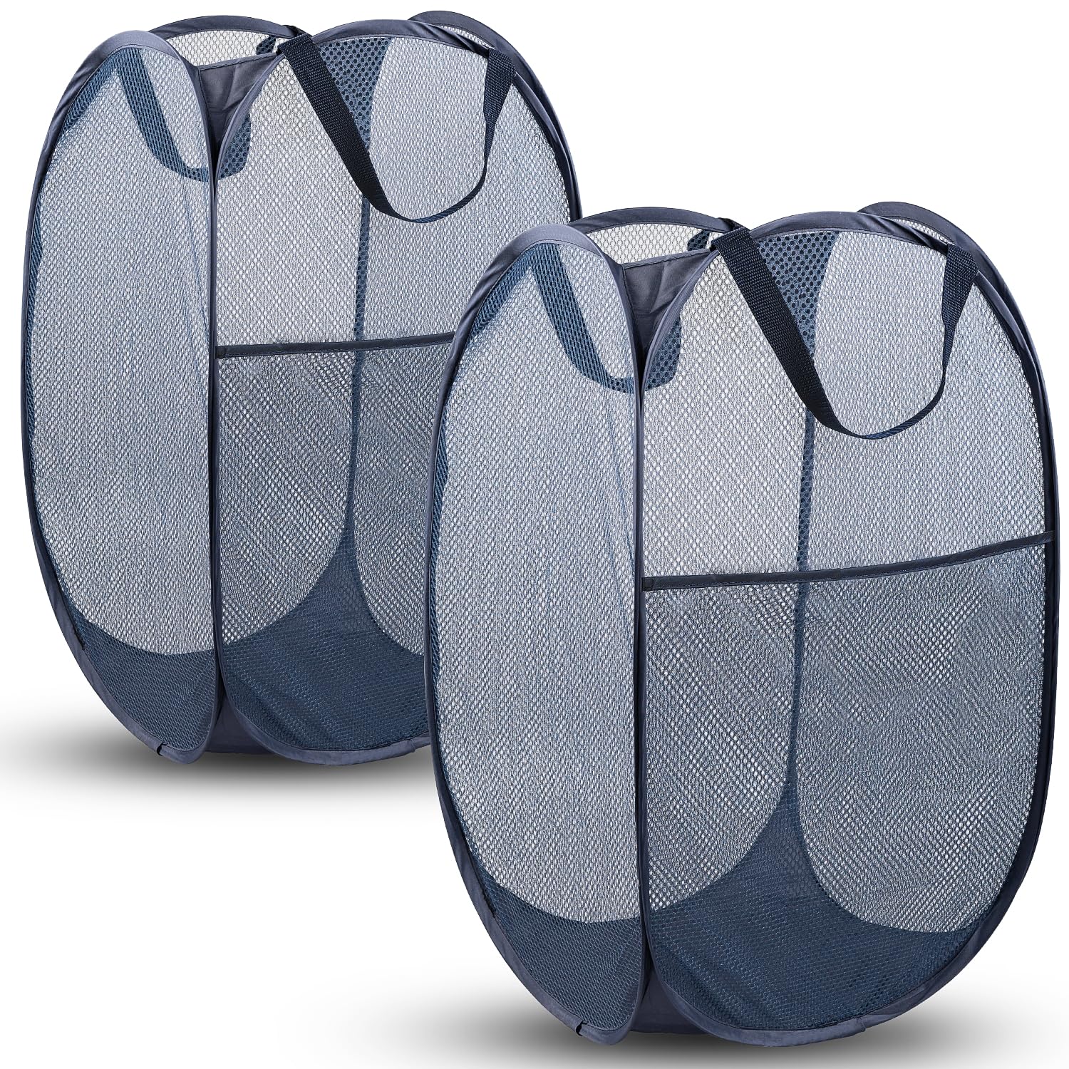 Pop Up Laundry Hamper, 70 L Collapsible Mesh Basket with Side Pocket, Large