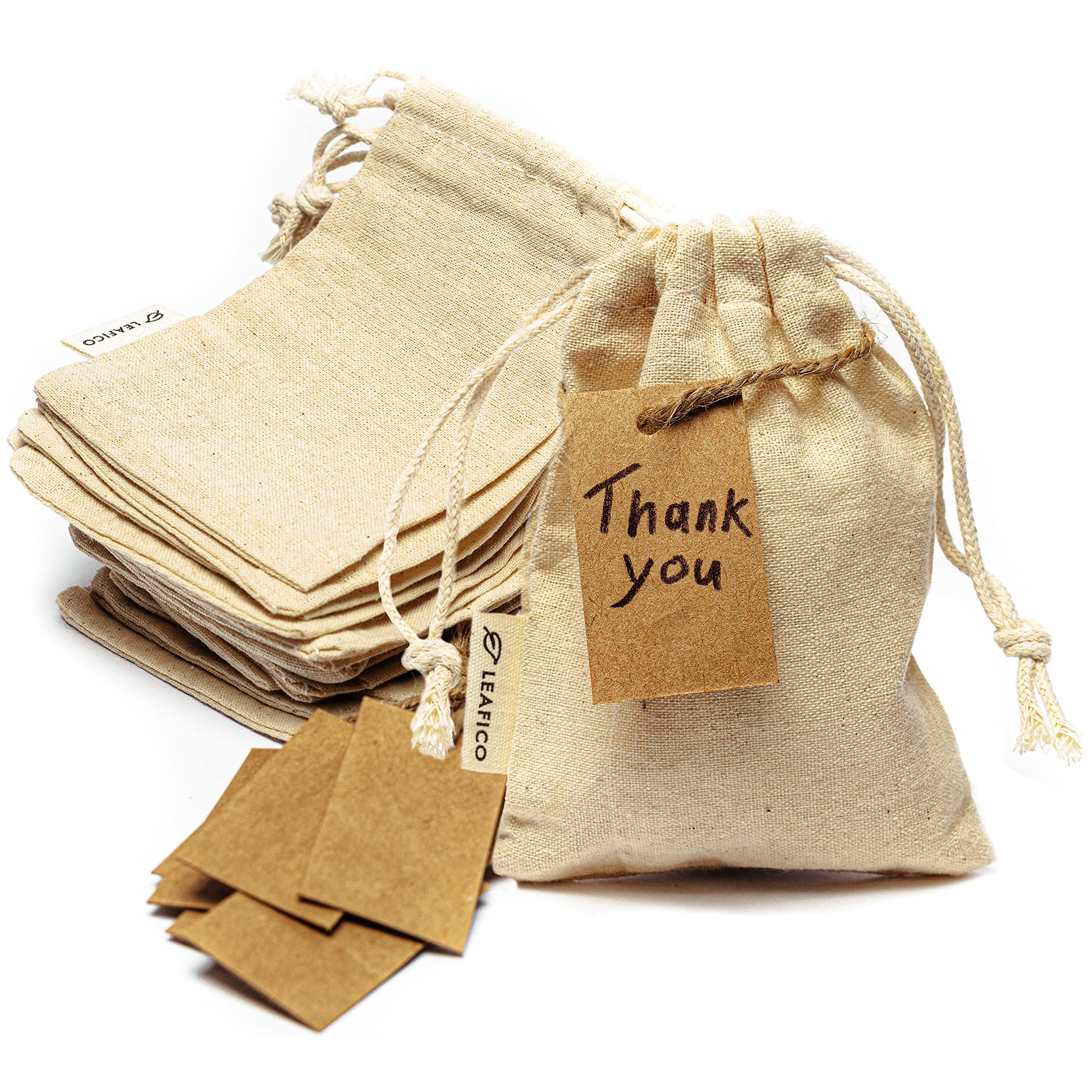 LEAFICO Reusable Produce Bags - Cloth Bags with Drawstrings Muslin Fabric Bag
