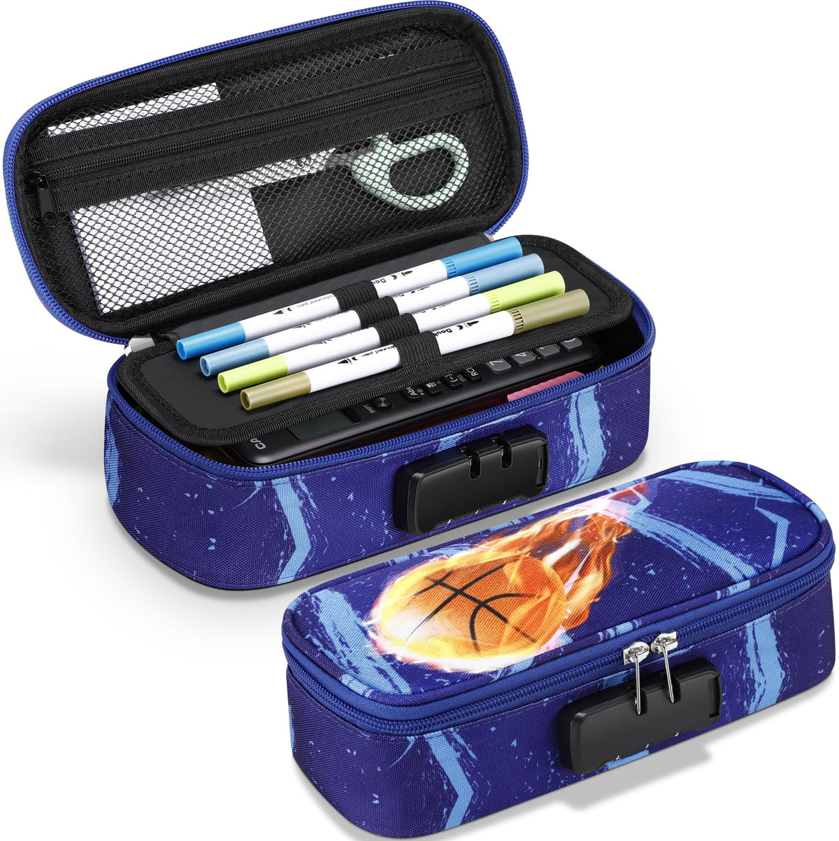 Zannaki Cute Pencil Case with Lock for Boys and Girls, Soft Large Capacity Pencil Case with Handle, Cool School Supplies Pencil Box Pen Stationery Storage Bag Organizer for Kids Teens Adults