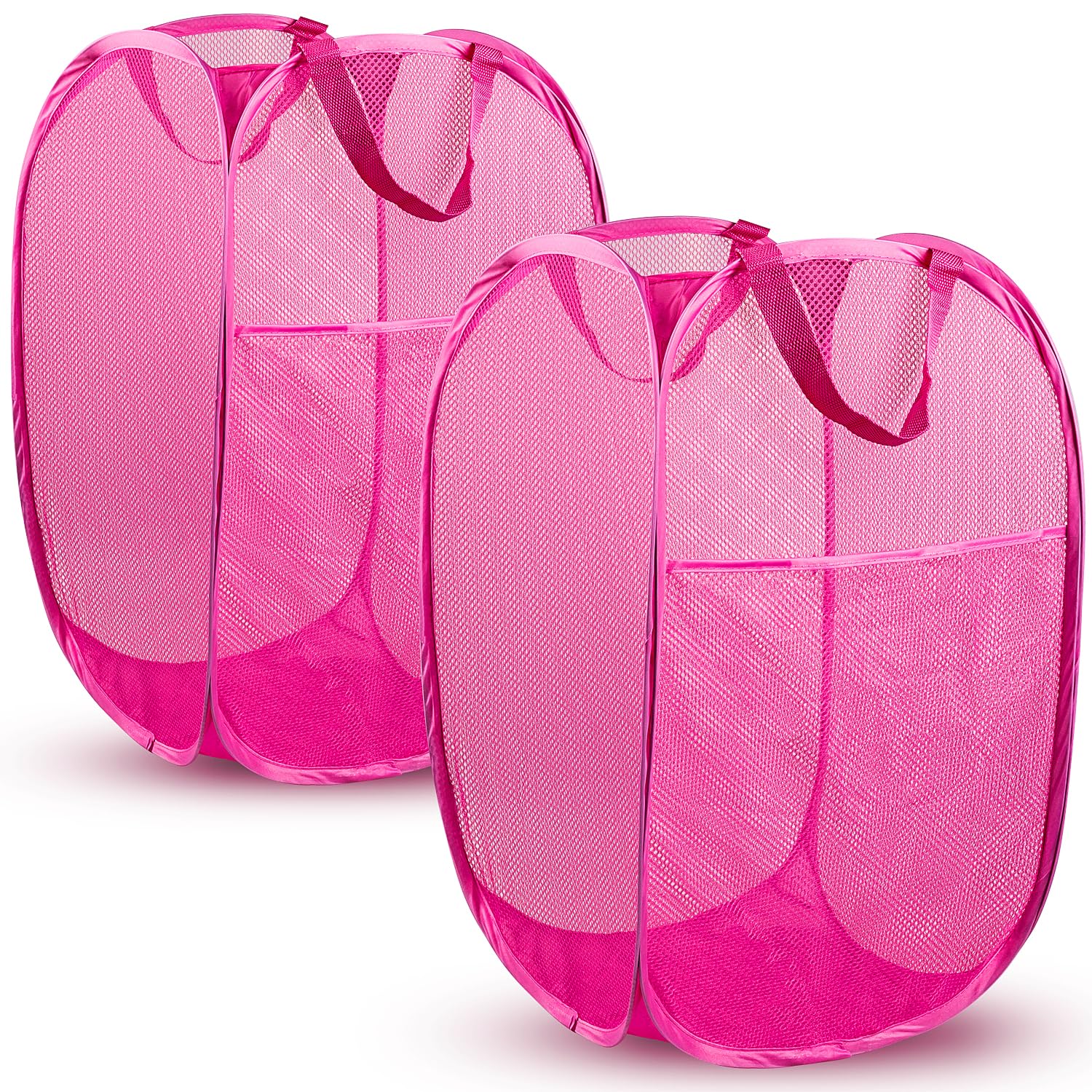 Pop Up Laundry Hamper, 70 L Collapsible Mesh Basket with Side Pocket, Large
