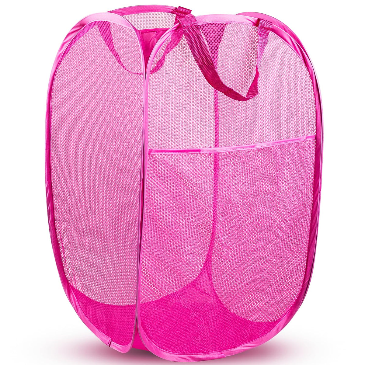 70L Collapsible Mesh Pop-Up Laundry Hamper with Side Pocket