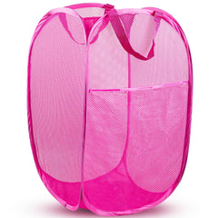 70L Collapsible Mesh Pop-Up Laundry Hamper with Side Pocket