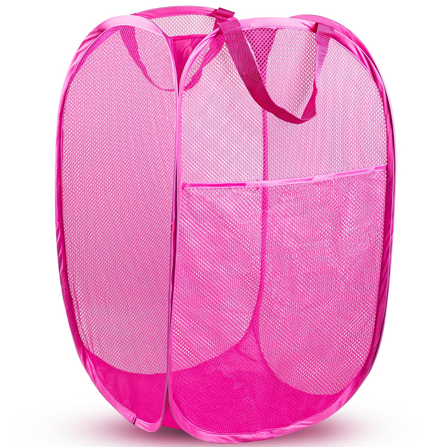 Pop Up Laundry Hamper, 70 L Collapsible Mesh Basket with Side Pocket, Large