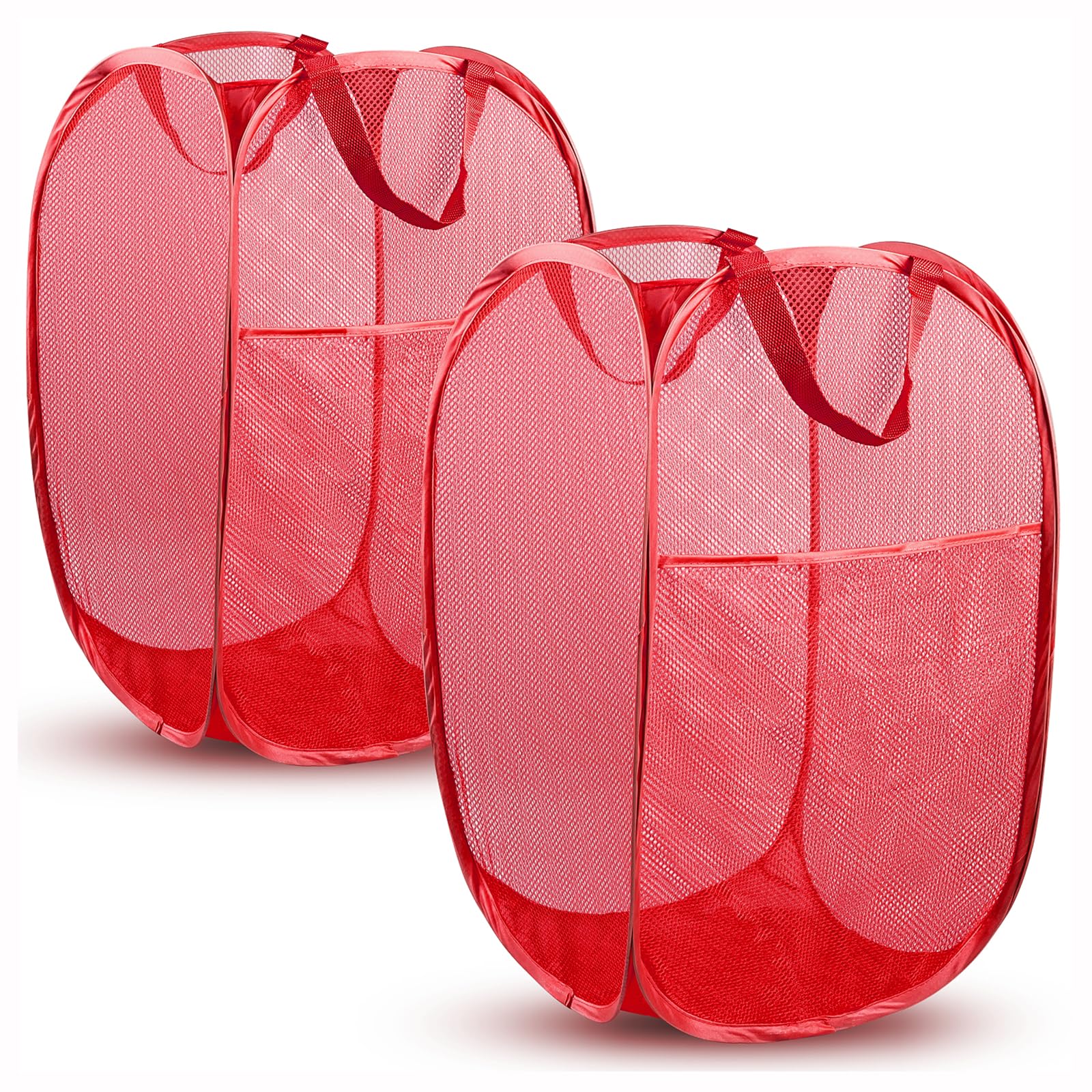 Pop Up Laundry Hamper, 70 L Collapsible Mesh Basket with Side Pocket, Large