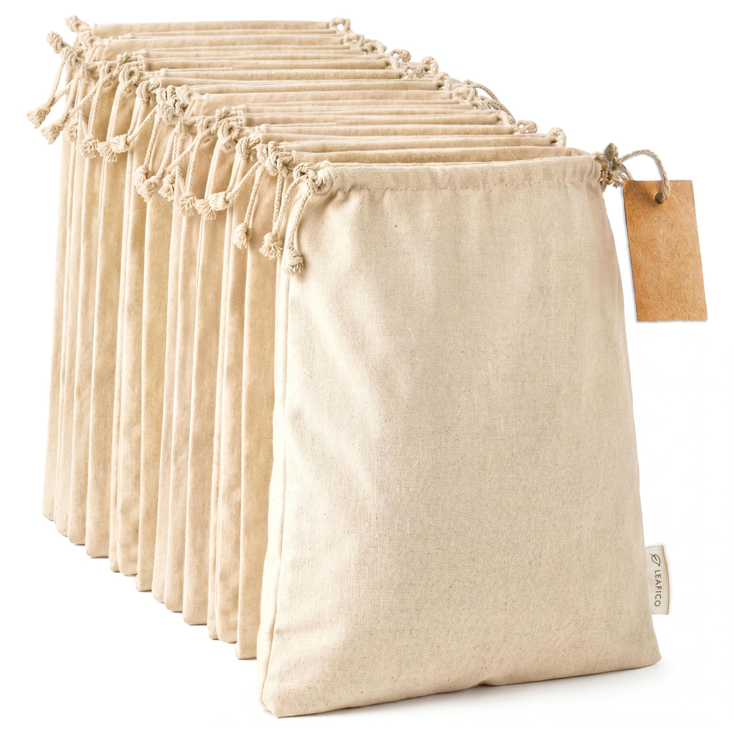 LEAFICO Reusable Produce Bags - Cloth Bags with Drawstrings Muslin Fabric Bag